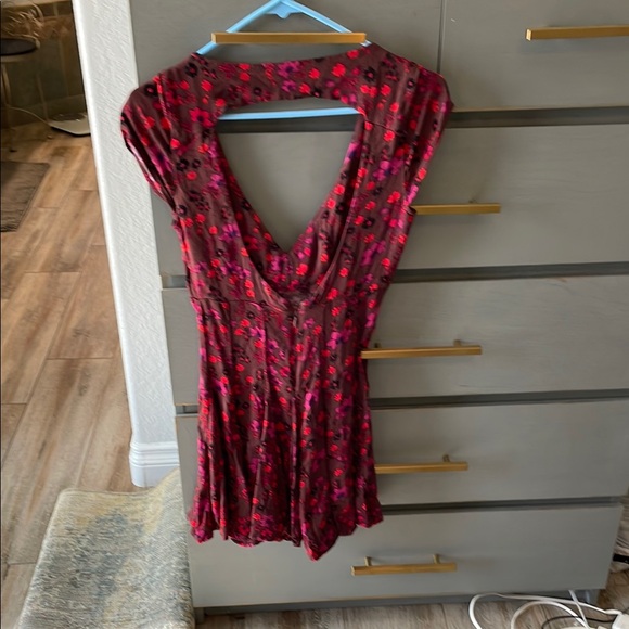 Free People Red Mini Sundress Plunge Neckline Cap Sleeve - Picture 2 of 8